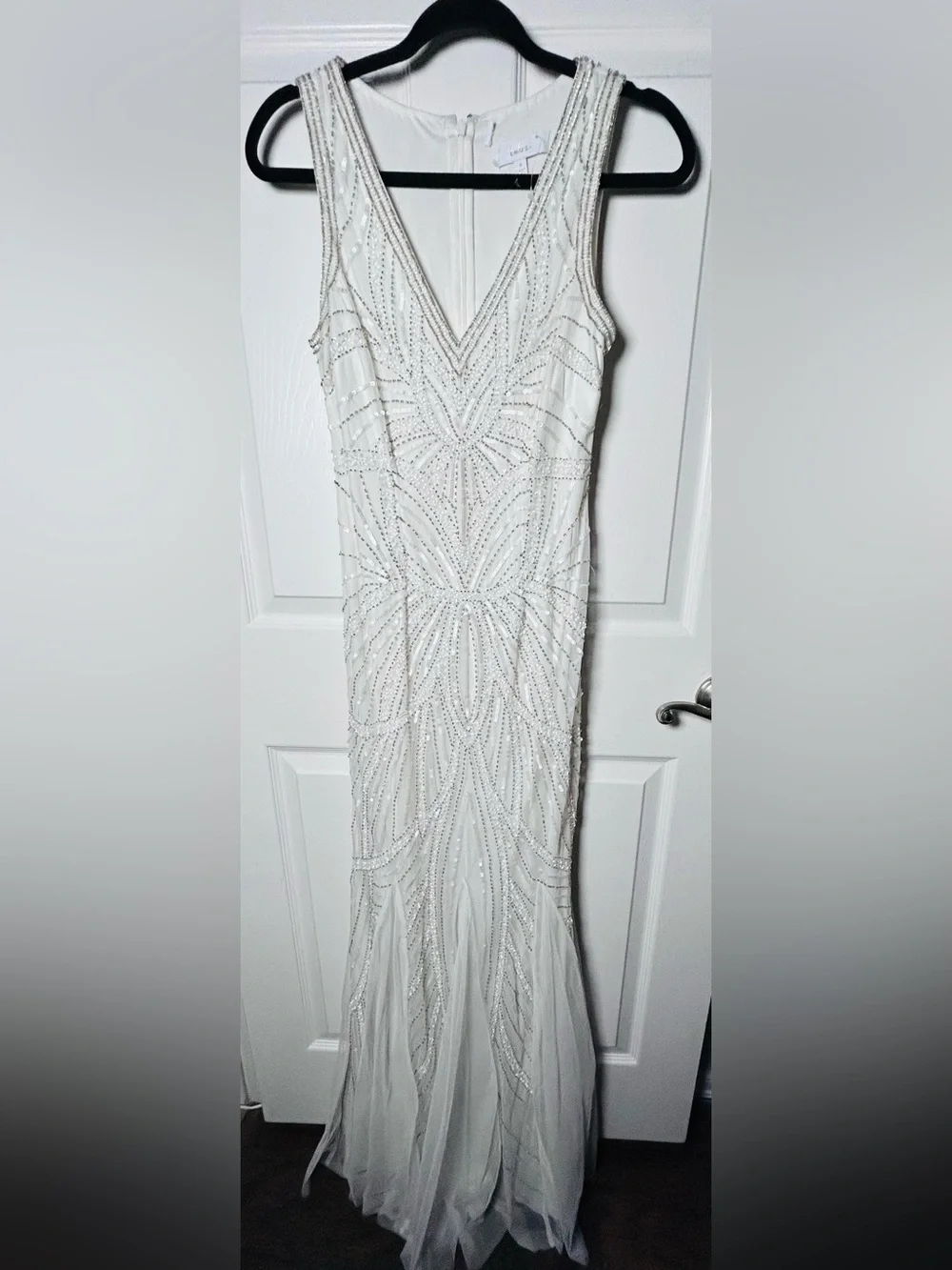 Lulu's White Beaded V-Neck Wedding Dress - Picture 3 of 10